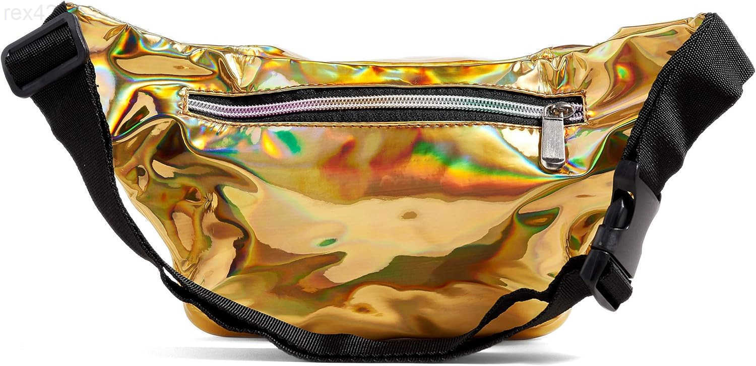 80s Holographic Rave Gold Fanny Pack For Festival Women Girls Cute Fashion Waist Bag Belt Bags GoldW250912