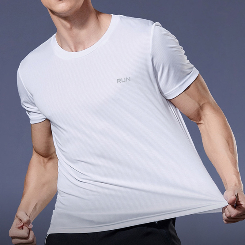 Men's Quick-Dry T-Shirt - Lightweight Small Checkered Pattern, Crew Neck, Short Sleeve, Outdoor Marathon Running Training