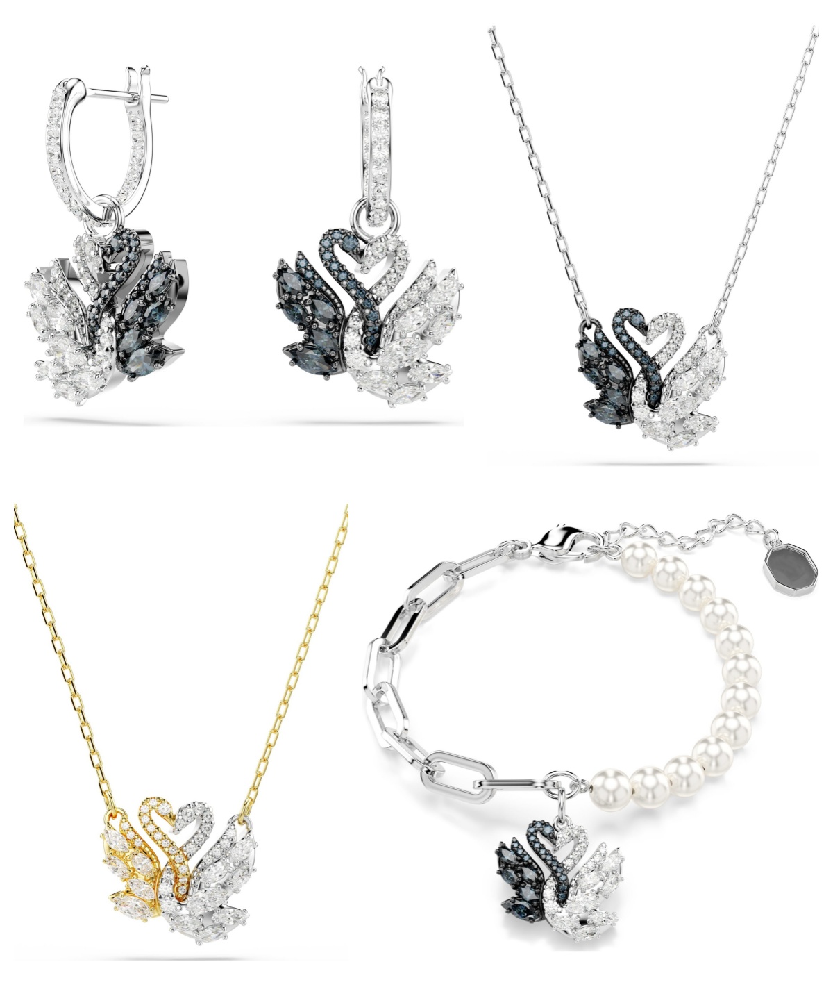 Luxury hug goose designer pendant necklace choker bracelet earrings for women lovely swan black austria crystal chokers necklaces bangle bracelets jewelry