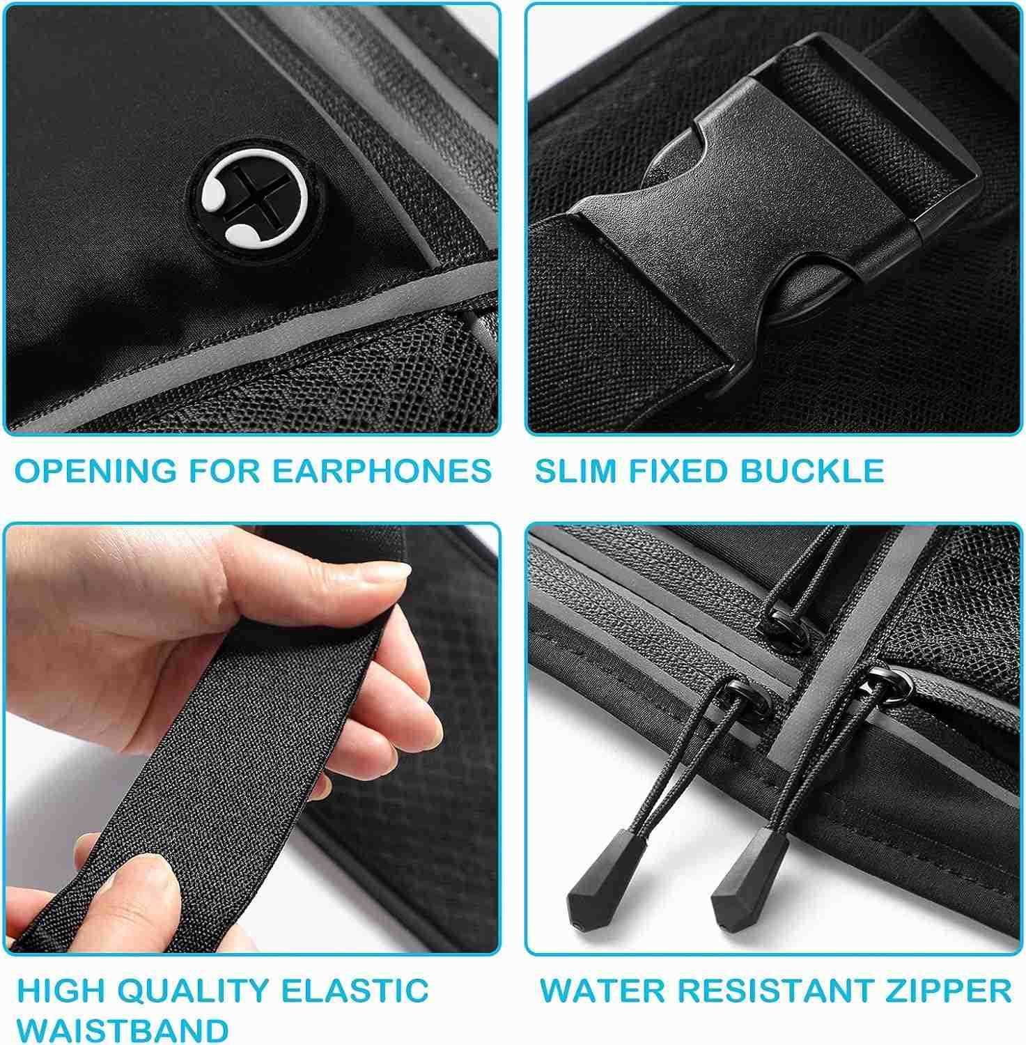 Running belt for Men Women with Extender Large Capacity Runner Waist Pack with 4 PocketsHiking Travel Camp Running Workout Belt BagReflective No Bounc