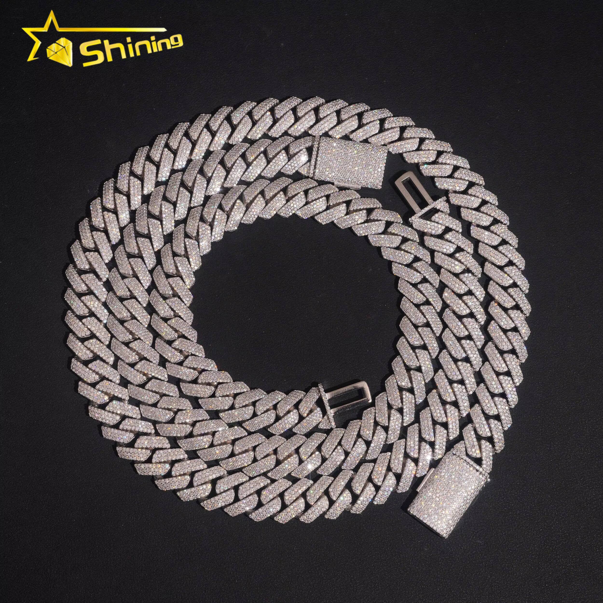 Hip Hop Jewelry 15mm 3 Rows 4 Rows Chain 925 Sterling Silver GRA Certificate Iced Out Necklace Moissanite Cuban Link Chain