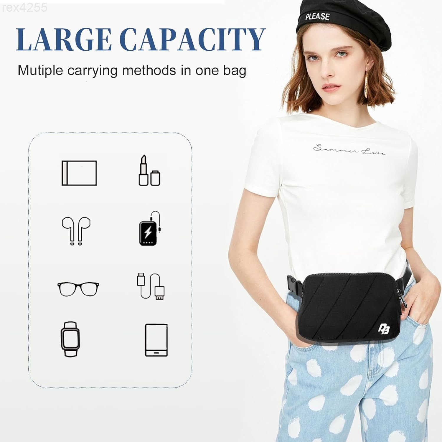 Fanny Pack for Woman Man Crossbody Bag with Lightweight Design Adjustable Crossbody Waist Chest Strap 1L Belt Bag for Gym Hiking Travel BlackW250912