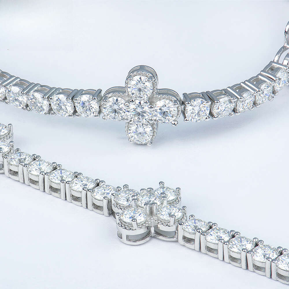 Manufacturers Wholesale Custom Jewelry Sterling Sier Flower Mossanite Moissanite Dia Hand Chain Charm Tennis Bracelet