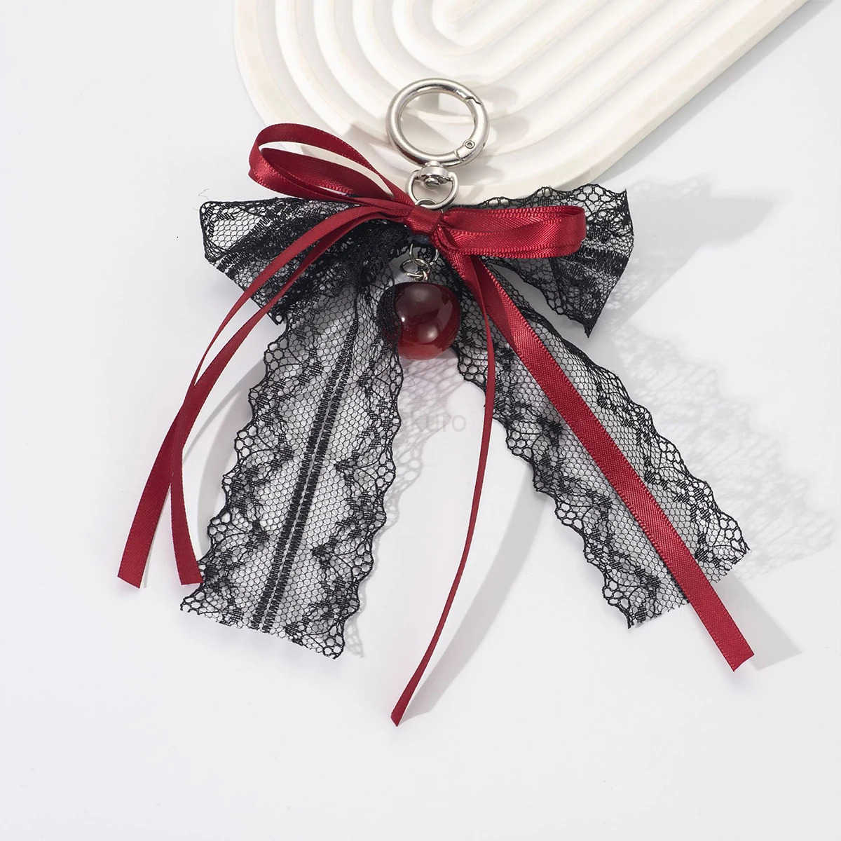 Lace bow Keychain Hollow Red Ribbon Cherry Y2k Fashion Design Charm Delicate Backpack Key Chain Valentines Day Gift Accessories M250912