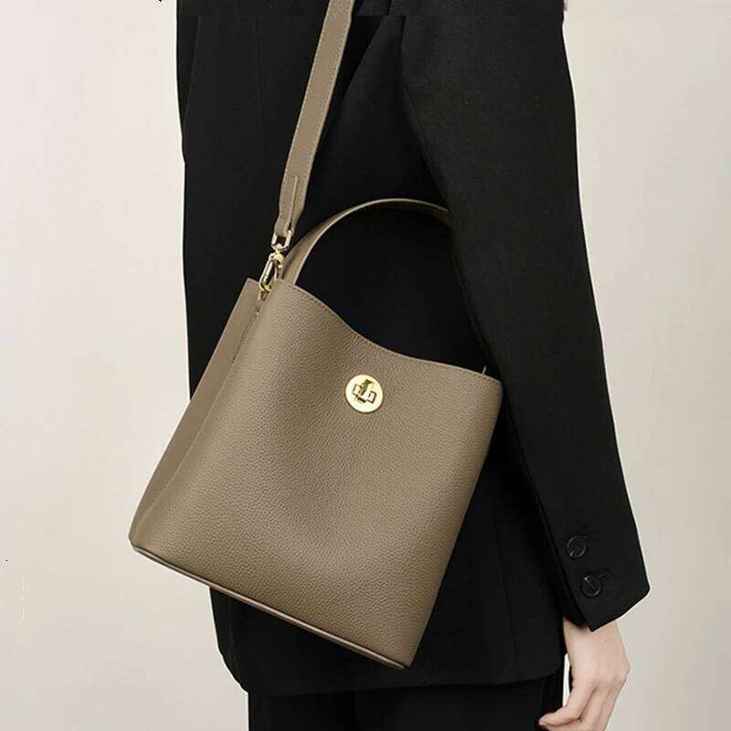 Hifashion Cowhide Genuine Leather Bucket Tote Handbags For Women 2025 Designer Work Office Ladies Shoulder Crossbody Bags