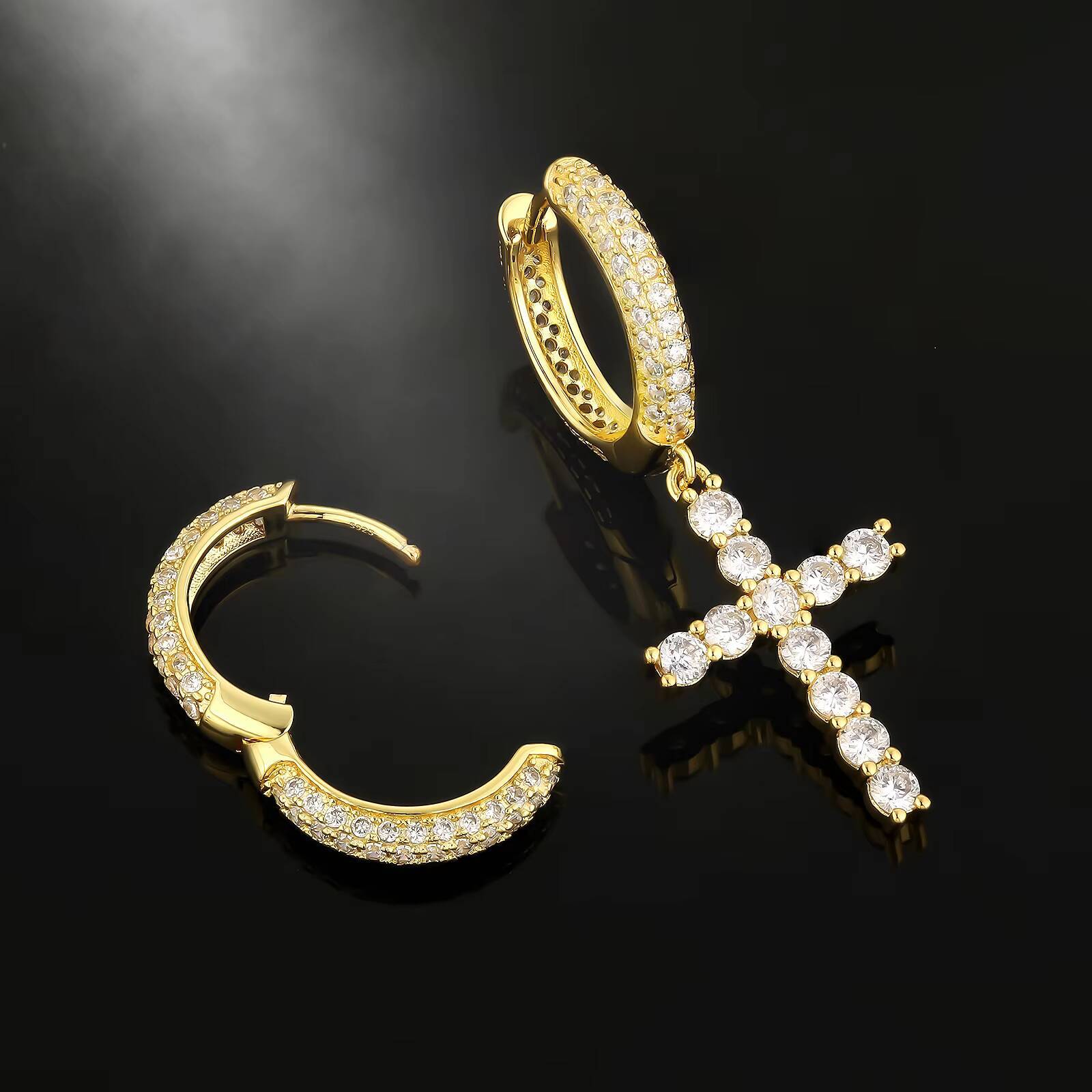 Easter Faith Gift S925 Sterling Silver Cross Earring Men Women Hypoallergenic 15mm Round Hoop Hinged Hanging Stud Dangle Earring