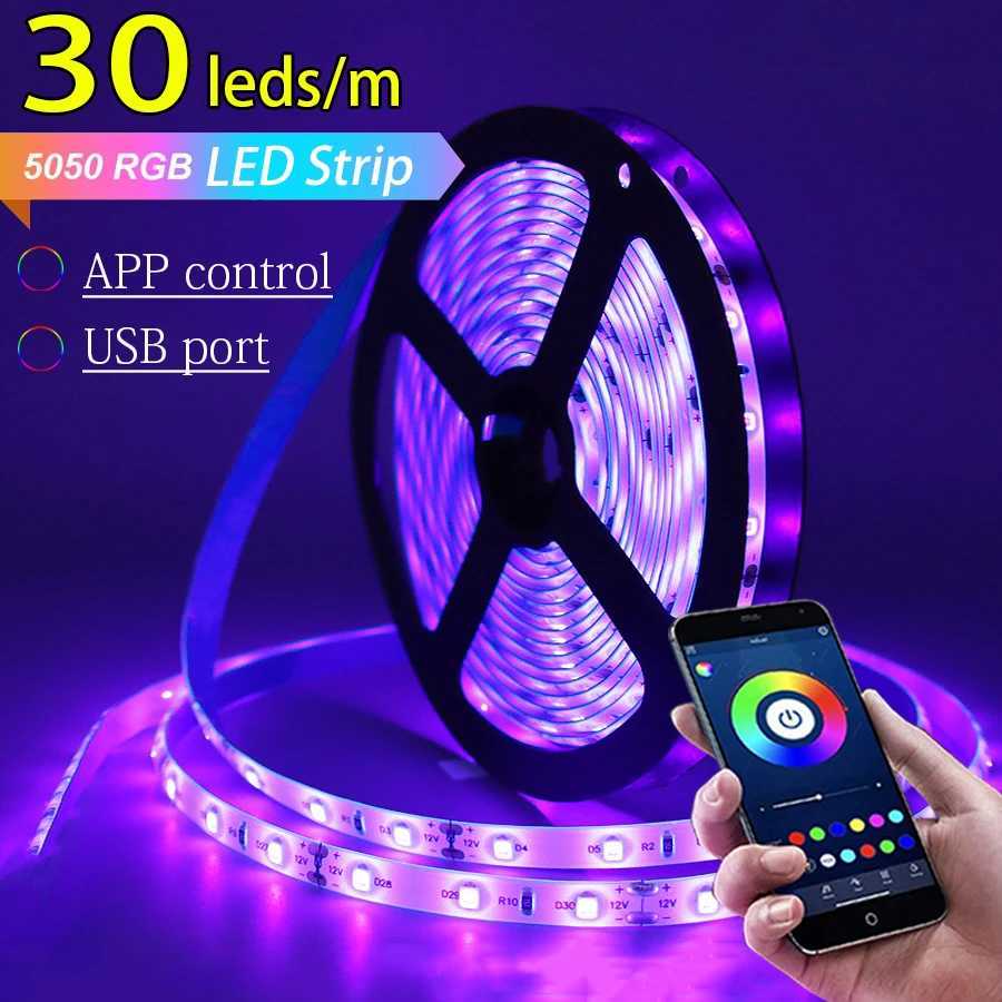30ledsm Led Strip Lights 5V Usb Rgb5050 Bluetooth Control Adhesive Flexible Led Tape Ribbon For Gaming Room TV Backlights C250912