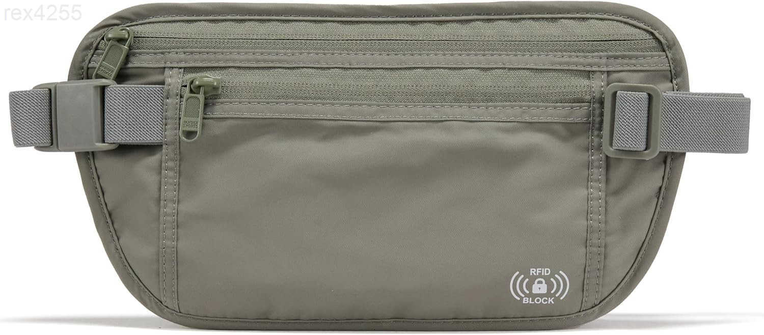 RFID Blocking Travel Money Belt Hidden Waist Pouch for Passport Cash Cards Slim Belt Bag for Men and WomenW250912