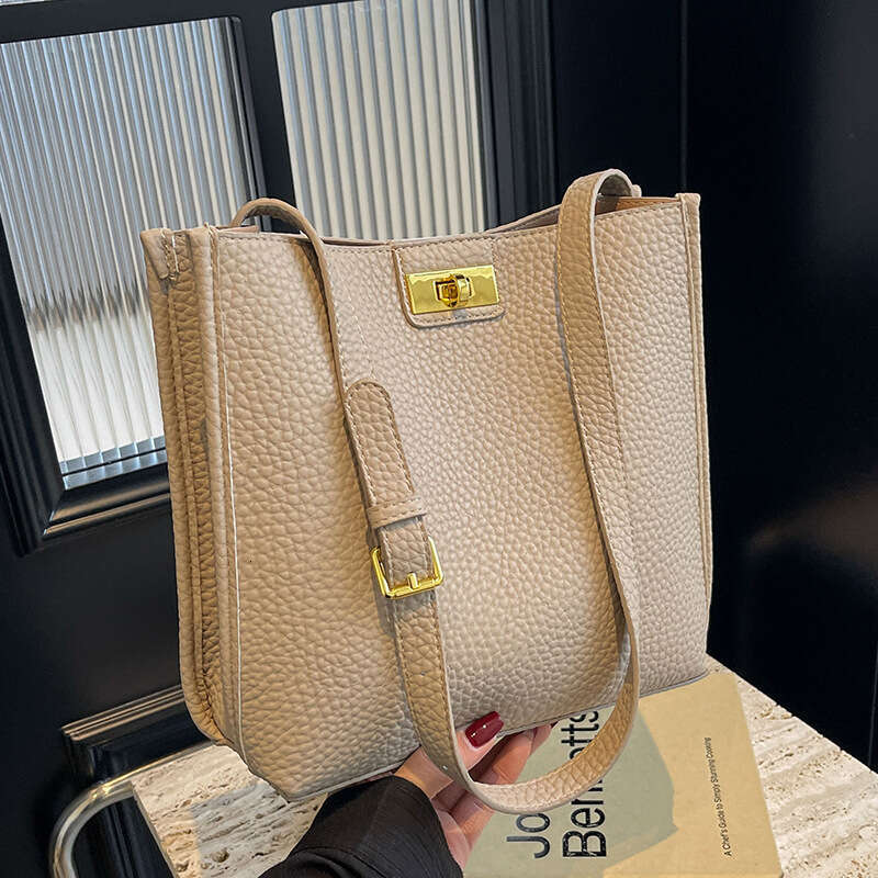 Fashion Simple Lychee Pattern Bucket Designer Bags Korean Style Versatile Commuter Women's Casual Shoulder Crossbody Bag