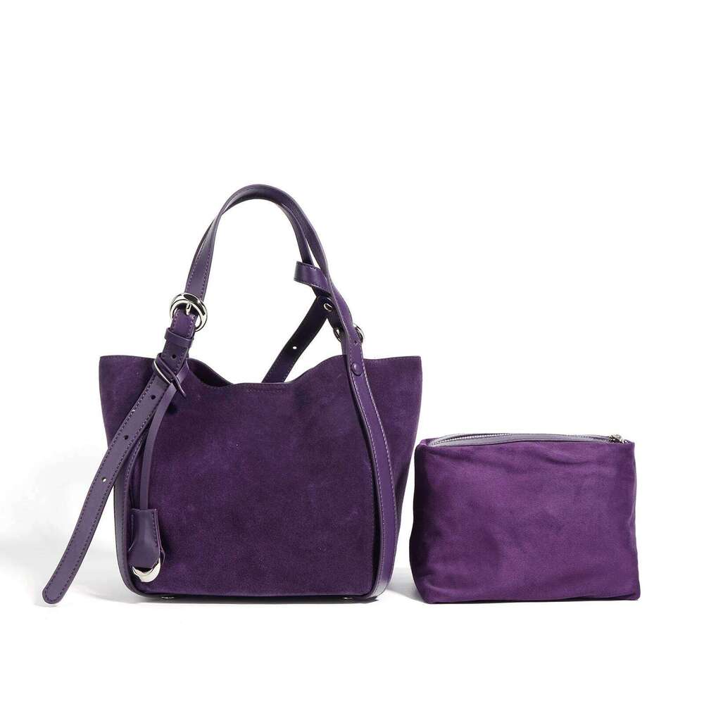 2025 Cowhide Leather Women Tote Large Capacity Senior Vegetable Basket Bucket Bag Suede Single Shoulder Crossbody Pack