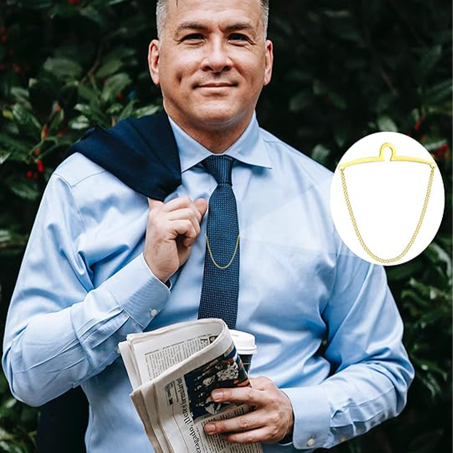 9Pcs Tie Clips for Men Square CZ Tie Tacks Clutch with Chain Necktie Silver Black Gold Tie Clips Link Chain for Wedding Meeting Business Anniversary T