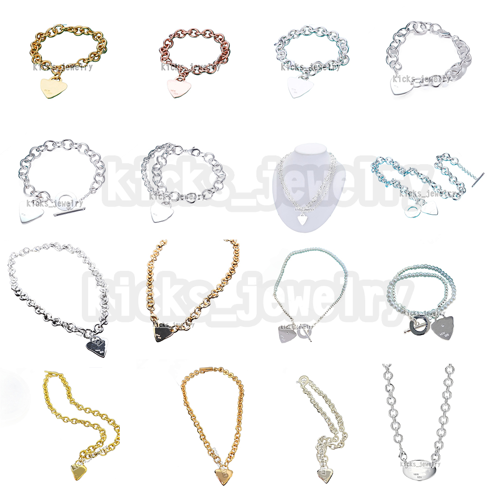 Designer necklace bracelet heart-shaped necklace double chain bracelet pearl bracelet peach heart bracelet thick chain bracelet fashion jewelry birthday gift 01