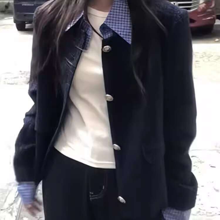 DHEssentials Elegant Socialite Little Chanel Jacket 2025 Spring and Autumn New Trendy Short Korean Style Fake Two-Piece Top for Women