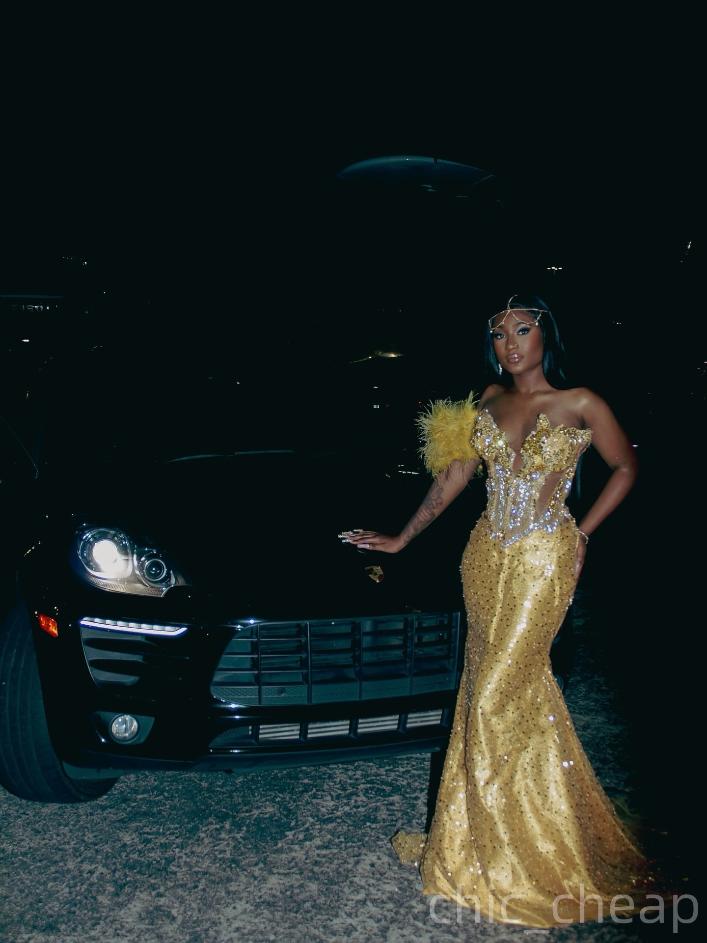 Aso Ebi Mermaid Gold Prom Dresses 2025 Lace Beaded Feather Sequined Evening Formal Party Second Birthday Engagement Gowns Plus Size Dress For Special 