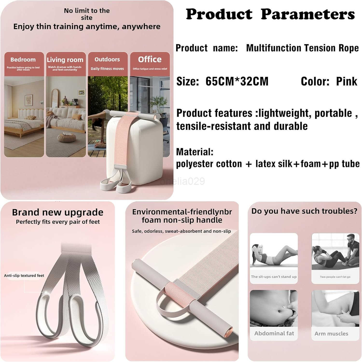 2025 New Yoga Pedal Resistance Fabric Band with Handles AntiBroken Elastic Sit Up Pull Rope for Strength Training 120lb FullBody Excercise Band Portab