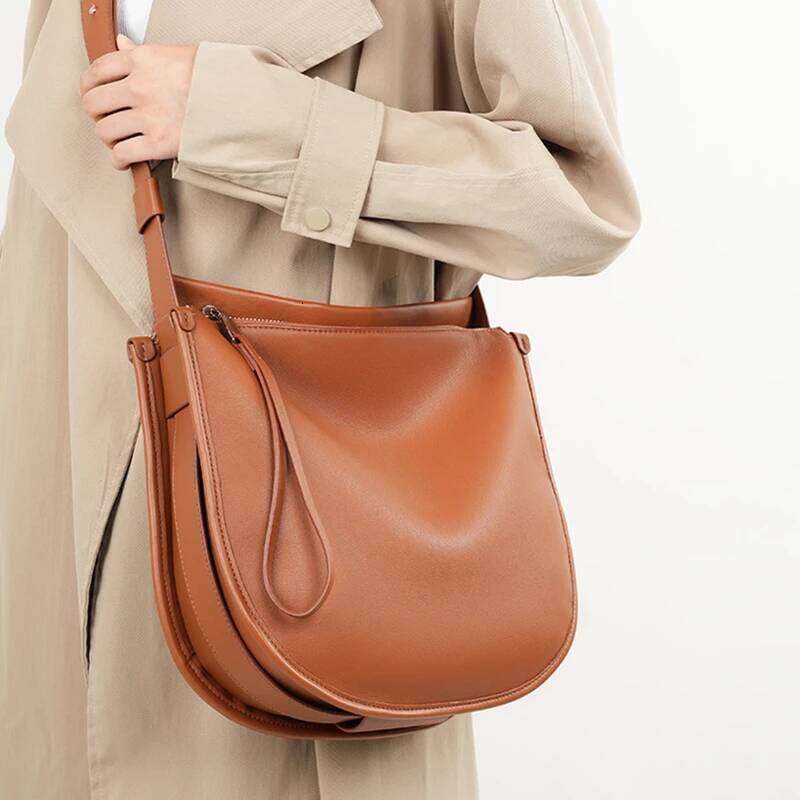 Burminsa Cowhide Genuine Leather Underarm Shoulder Bags For Women 2025 Designer Crossbody Purse Half Moon Ladies Handbags