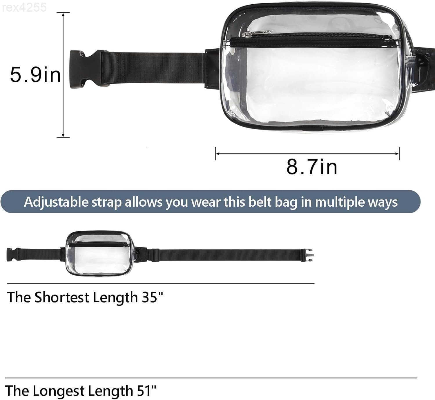 Clear Belt Bag Clear Fanny Pack Stadium Approved for Women Large Transparent Waist Bag for Sports Events Concerts Festivals BlackW250912