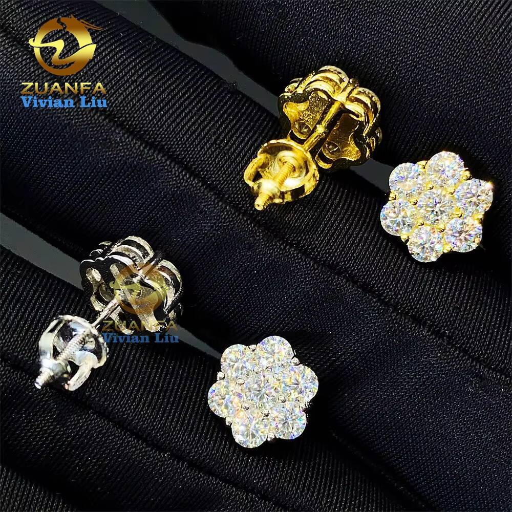 Hot Selling Pass Diamond Tester 925 Silver Round Cluster Earrings 8mm 12mm 15mm VVS Moissanite Stud Earring
