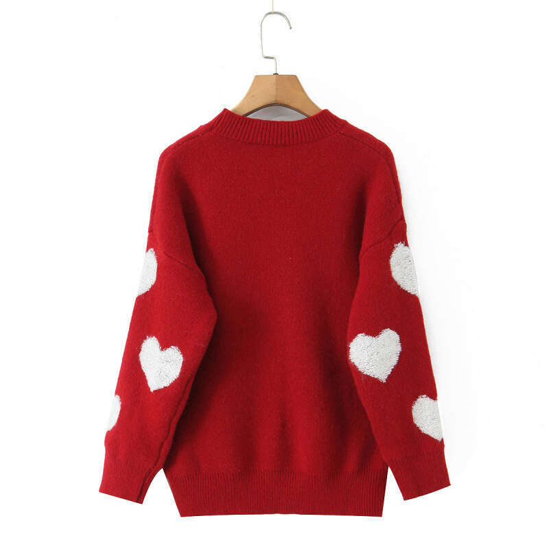 DHEssentials 2025 Autumn New Women's Fashion Trend Commuting 3D Heart Round Neck Pullover Sweater