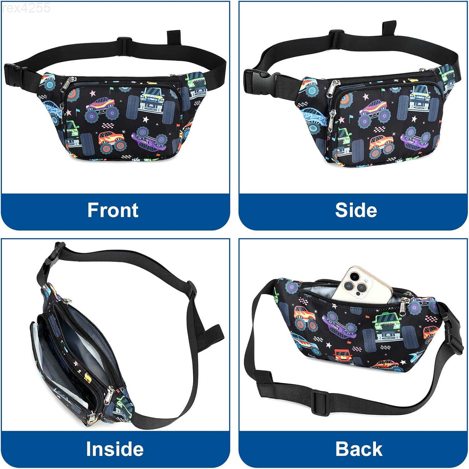 Fanny Pack Belt Bag Boys Crossbody Bag Waist Pack Hip Pack Boys Lightweight Chest Bag Monster Truck BlackW250912