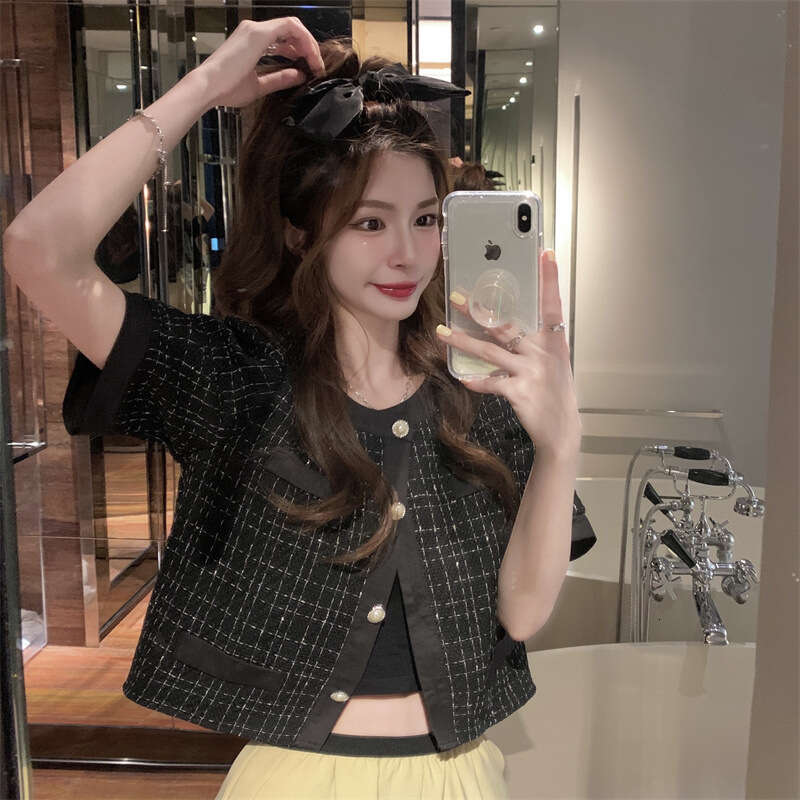 DHEssentials 2025 Summer New Design Sense Niche Chic Plaid Top Women Trendy Little Chanel Style Elegant Black Short Jacket