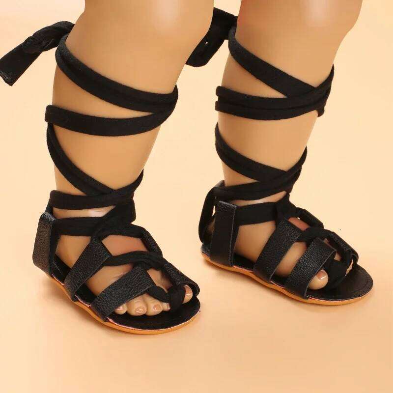 Fashionable Summer Gladiator Sandals for Girls Cross Tie High Top Soft Rubber Sole Toddler Shoes First Pair of Baby Footwea