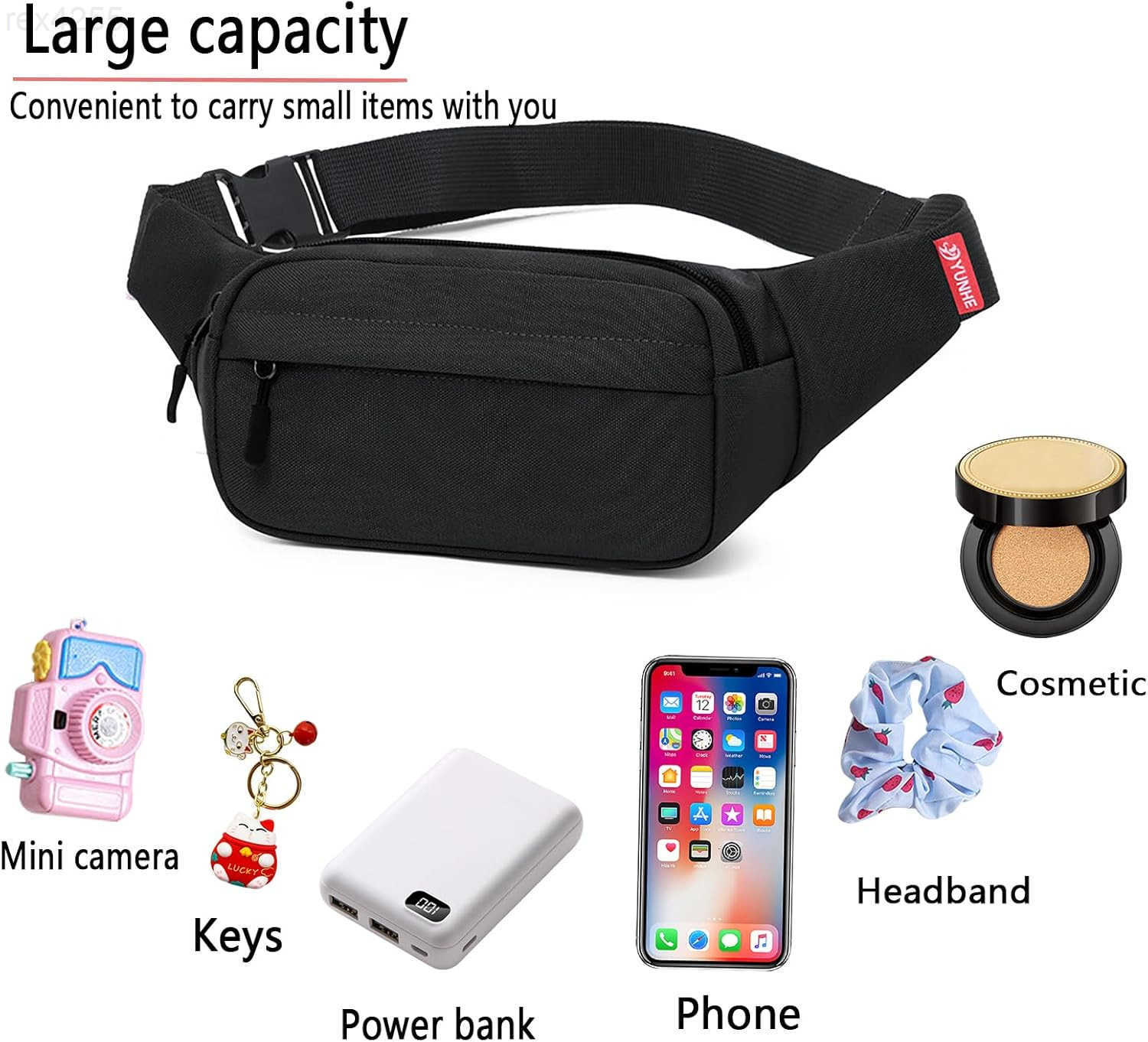 Small Hip Pack for Men Women Crossbody Belt Fanny Pack Sports Hiking Waist Bag Fits All Phones with 3Zipper Pockets Hip Bum Bag for Casual Workout Out