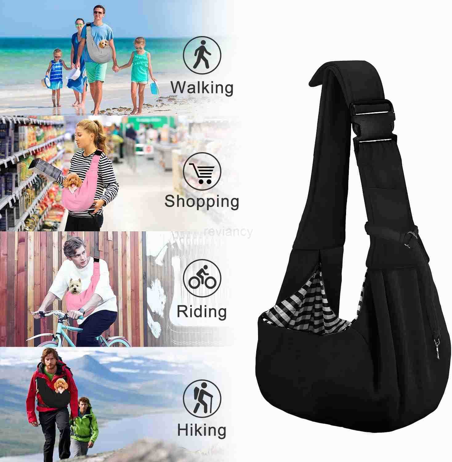Reversible Dog Cat Sling Carrier Small Dog Carrier Adjustable Dog Sling Hands Free Cross Body Carrier with Collar Hook for DogCatBunny up to 11lb Blac