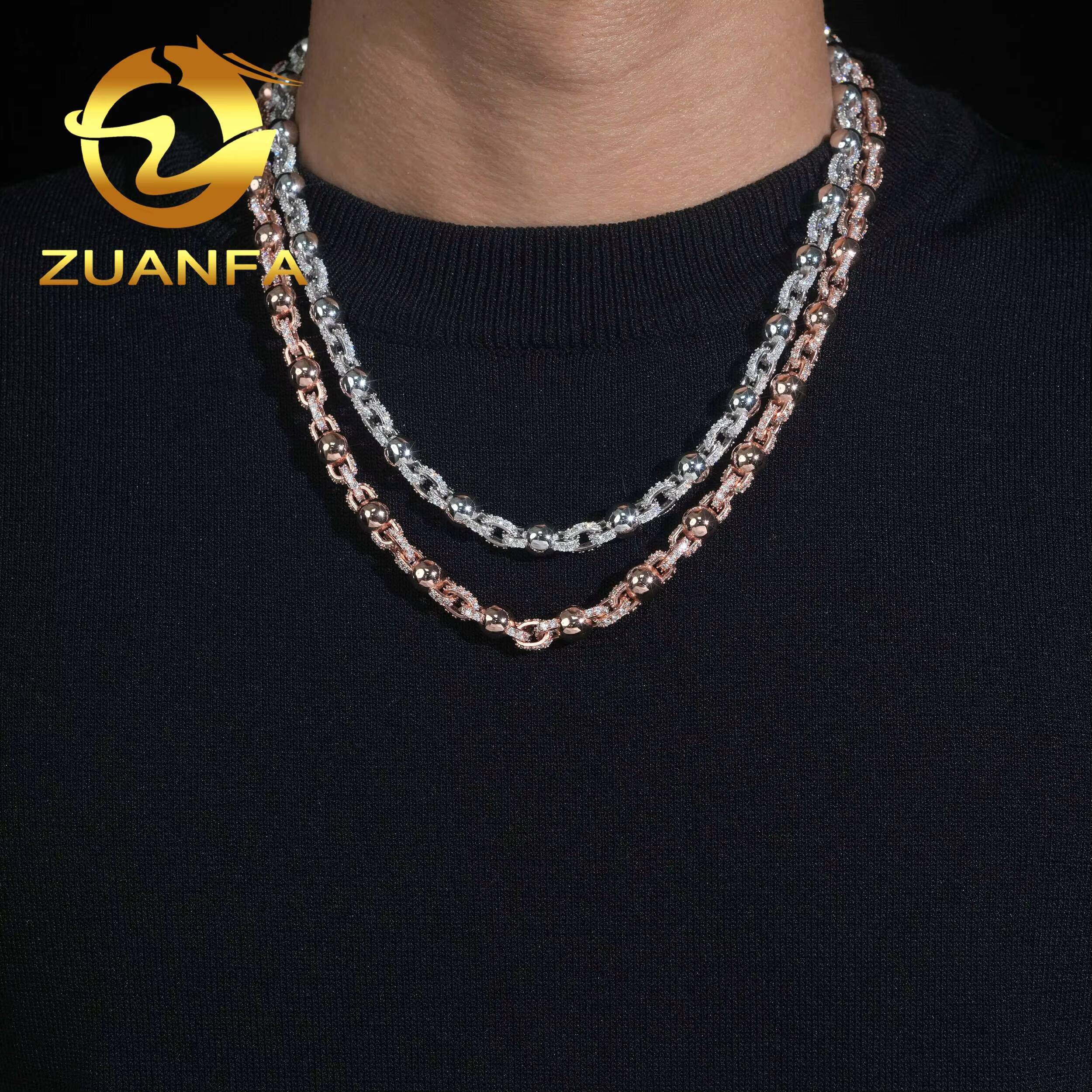 Hot Sale Hip Hop Fine Jewelry 925 Sterling Silver 8mm Ball Iced Out Moissanite Bead Chain Necklace