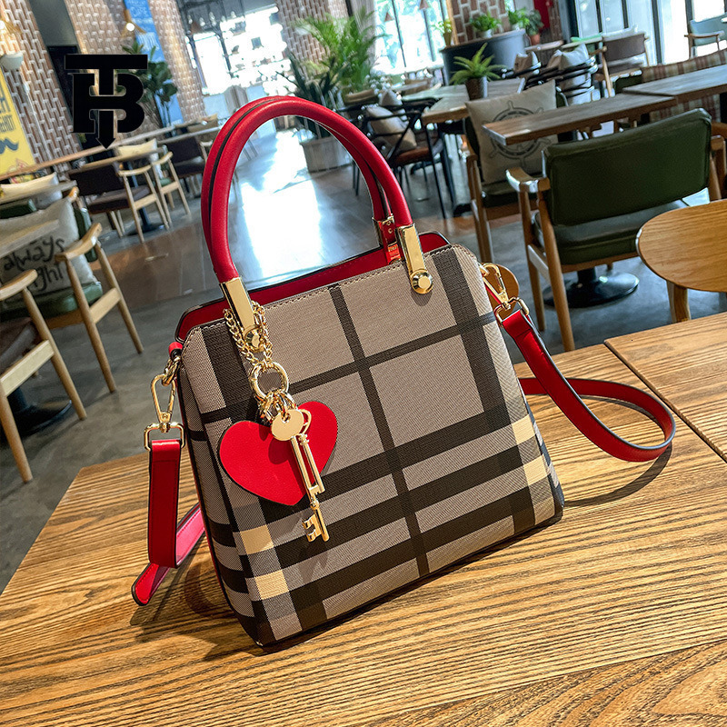 TB BHULAMTE Free Shipping Designer Bag Women's Boston Handbag Temperament Striped Checkered Shoulder Bag Fashion Large Capacity Crossbody Bag Lux