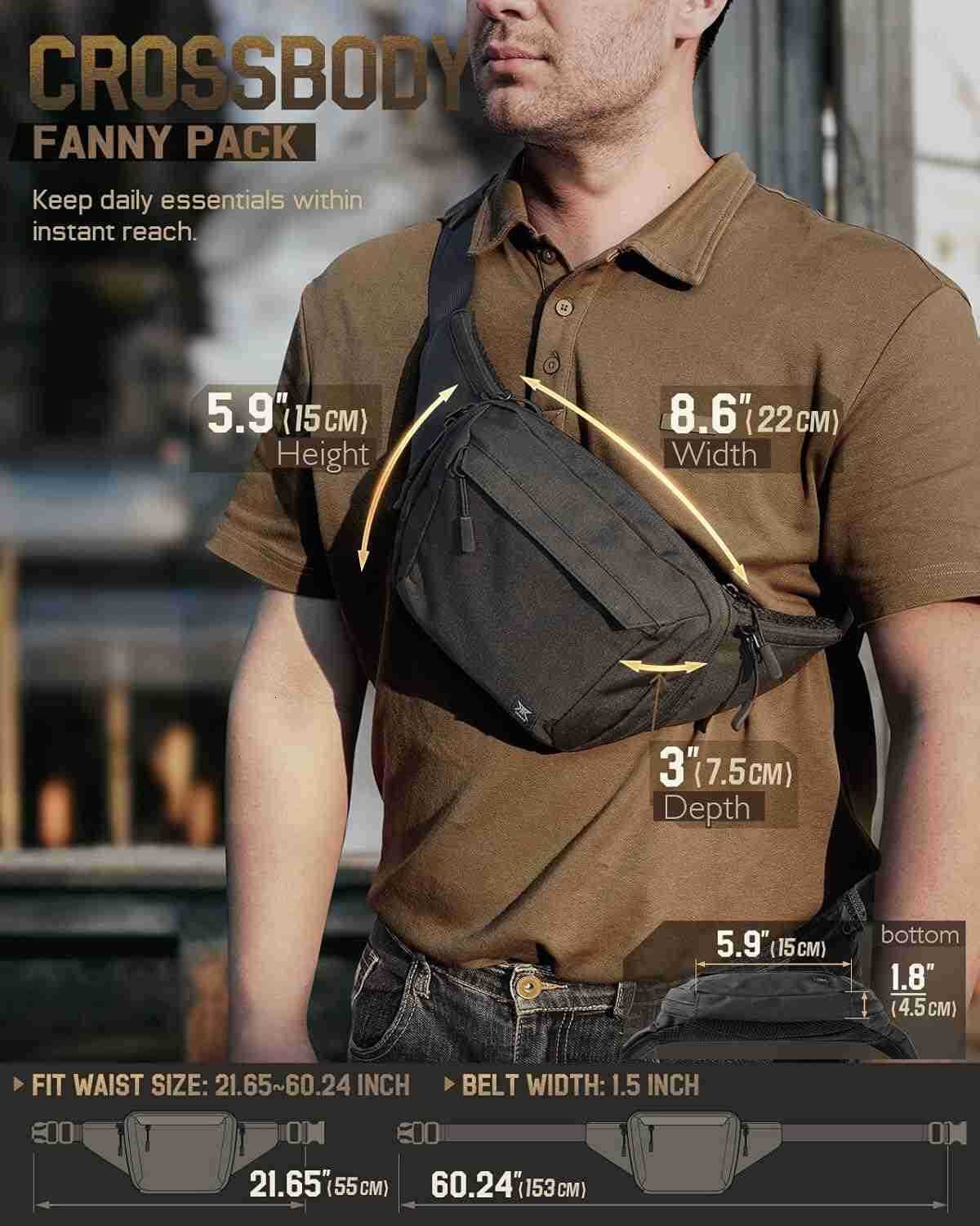 Concealed Carry Fanny Pack CCW Fanny Pack Waist Bag for Men Hip Bag Compact Belt Bag for Hiking EDC Waist PackAdjustable Up to 60 WaistW250912