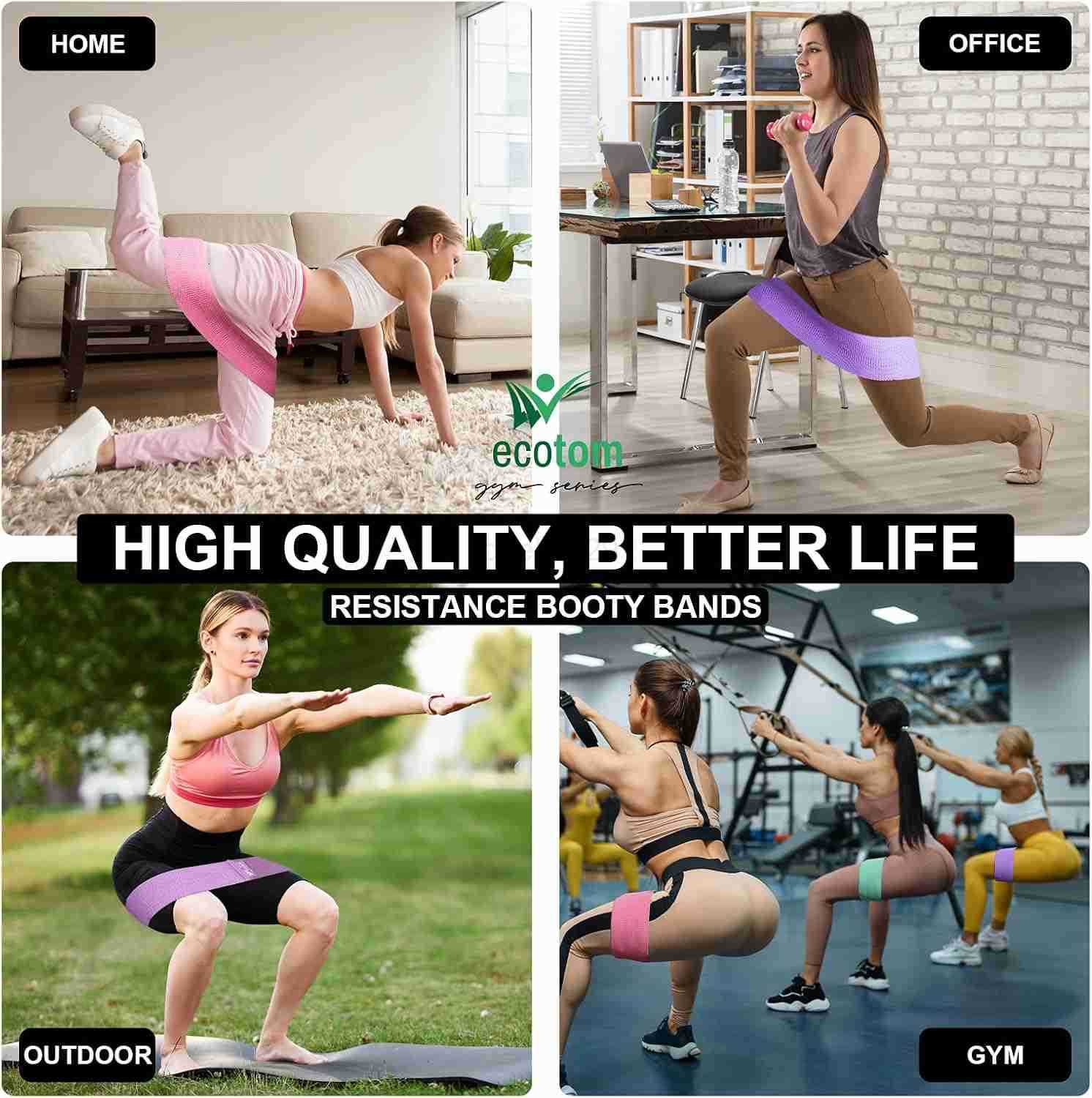 Bands Non Slip Exercise Workout Bands 3 Levels Resistance Bands for Legs and Butt Set with Instruciton Guide and Carry Bag Color W250912