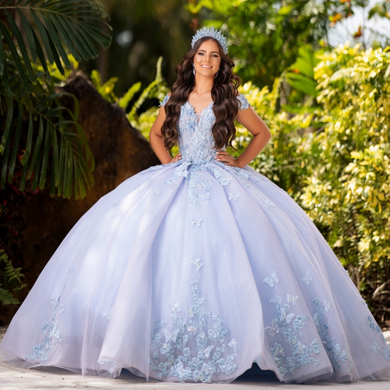 Light Lavender Ball Gown Quinceanera Dresses Off The Shoulder Applique Beads Bow Sky Blue Lining Party Birthday Sweet 16 Dress Vestidos 15 De Anos