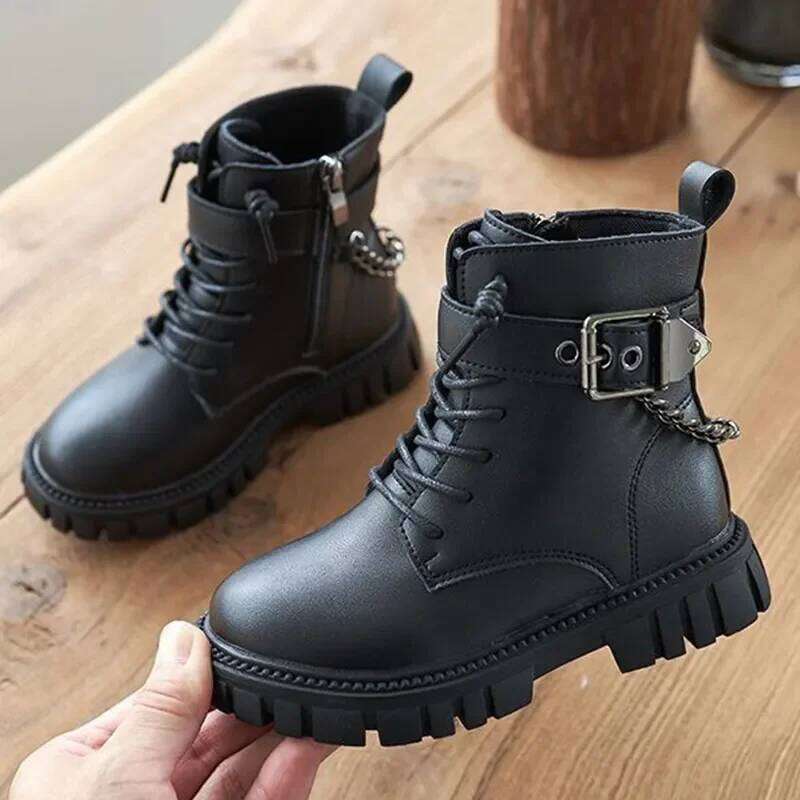New Kids Soft Sole Casual Ankle Girls Cotton Zipper Non Slip Leather Boots Boys Student Children Shoes
