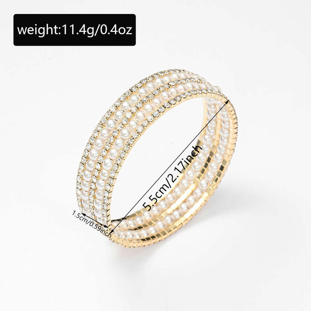 Pearl Multi-layer Stacking Light Design Sense Dia-studded High-end Elastic Women's Bracelet