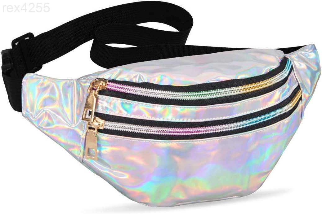 Holographic Fanny Packs for Women Cute Waist Packs Shiny Waist Bum Bag Waterproof for Travel Party Festival Running Hiking All SilverW250912