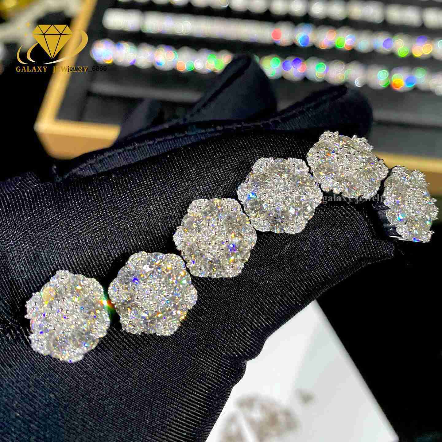 Hot Sale Fine Jewelry Nature Flower Shaped Iced Out Design 925 Silver Romance Women Elegance Moissanite Stud Earrings