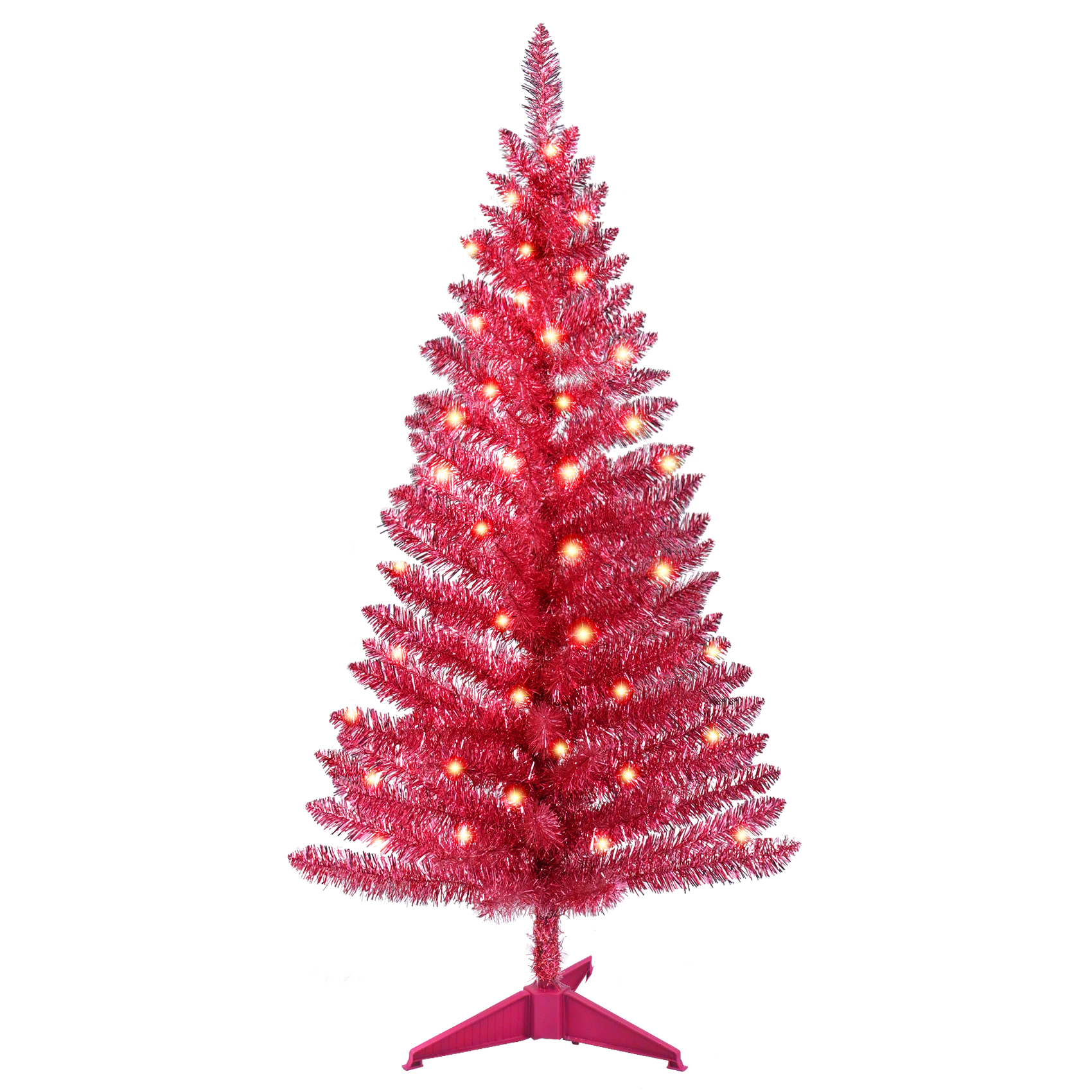 Compact Red-Gold Holiday Tree Decorated with 50 LEDs Ideal for Office Use, Perfect for Small Spaces