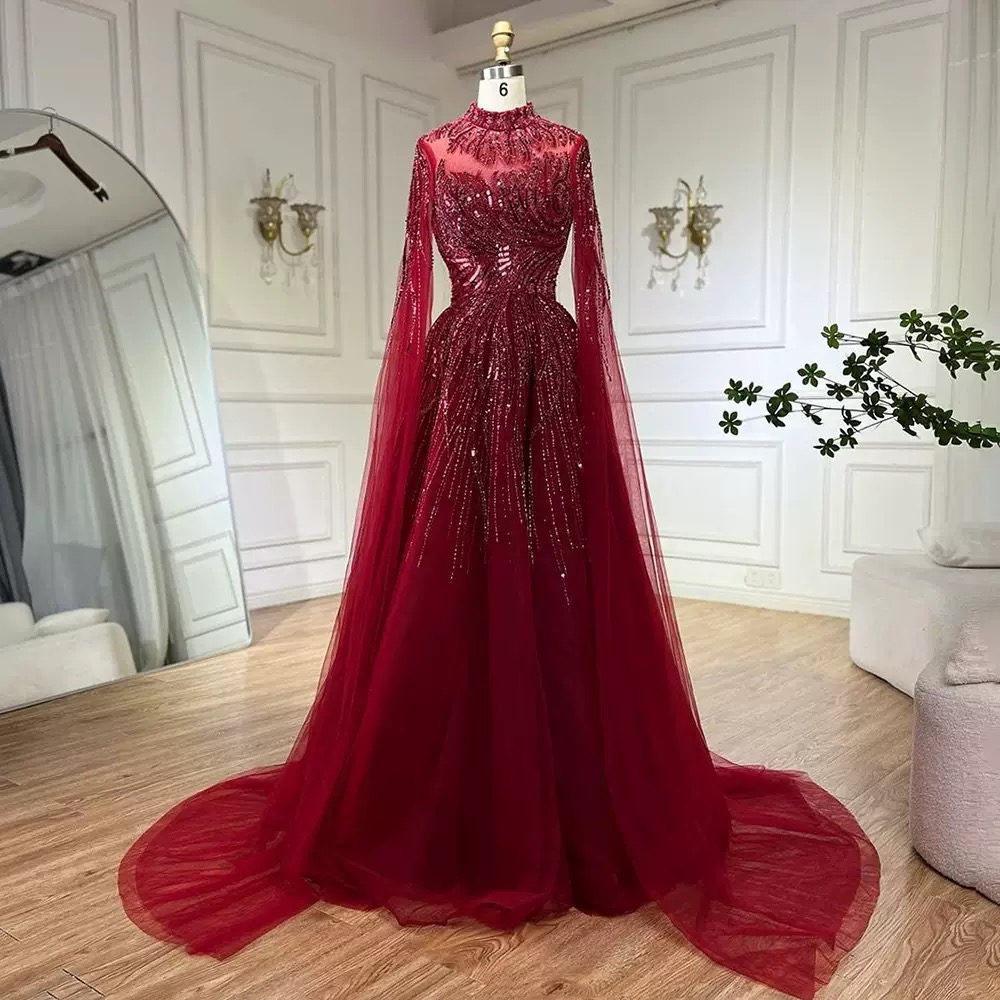 A-line Arabic Prom Dresses 2025 Beaded Sequined Tulle Sheer Neck Evening Formal Party Second Birthday Engagement Gowns Plus Size Dress For Special Occ