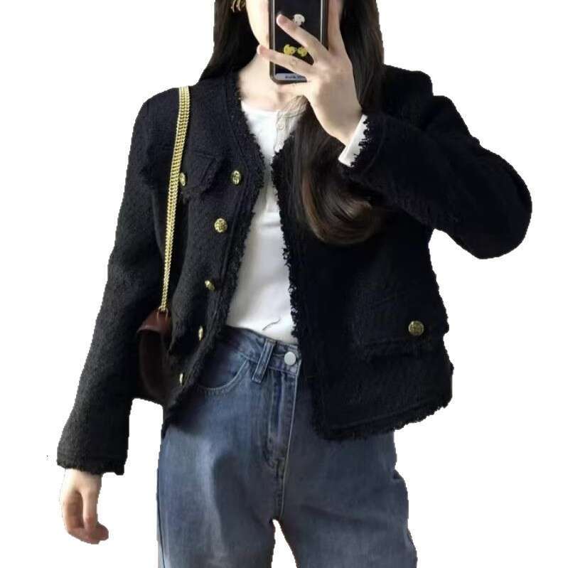 DHEssentials Black Chanel-Style Jacket for Women 2025 Spring and Autumn New French Style High-End Socialite Petite Slim-Fit Short Coat