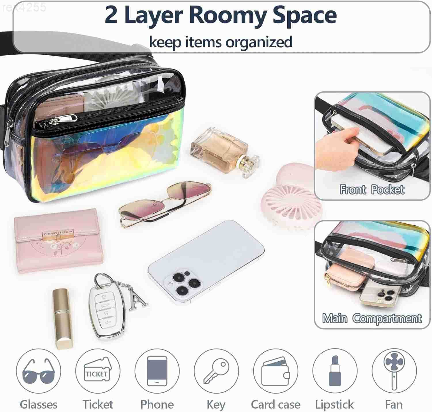 Clear Fanny Pack Holographic Clear Belt Bag Crossbody Fashion Fanny Packs for Women Men Cute Waist Bag with Adjustable Strap for Sports Beach Events C