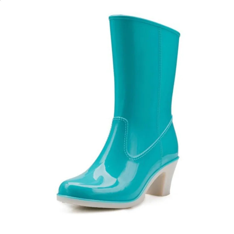 Four Seasons Fashion Integrated Waterproof High Heels Womens Rain Boots with Mid Barrel Work Slope Heels Womens Rain Shoes 250911 - view 7