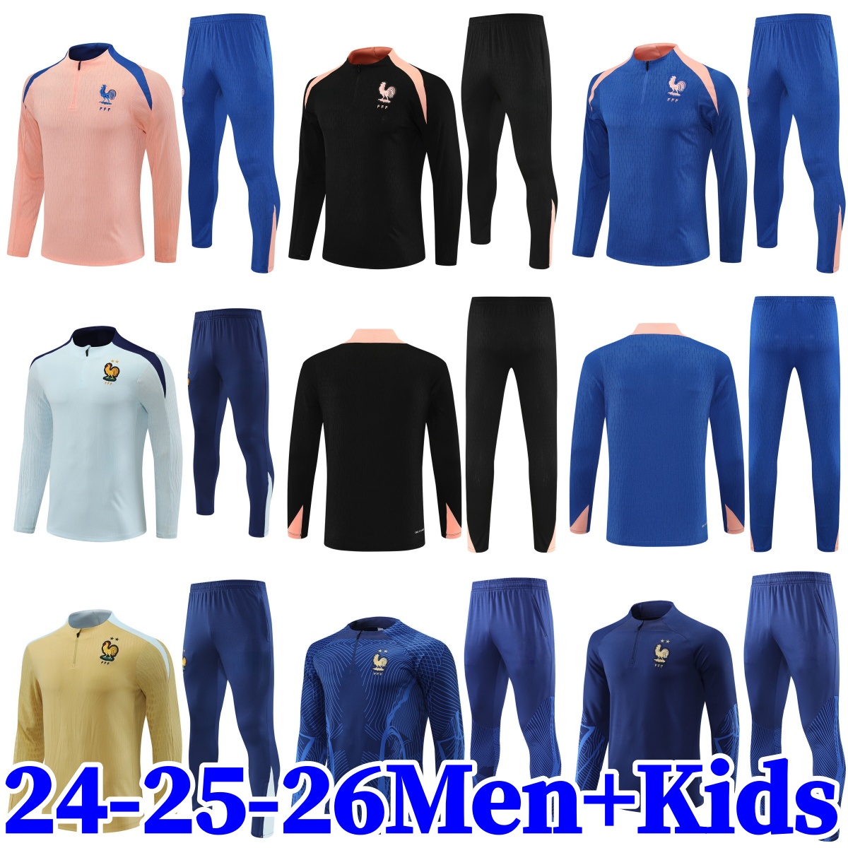 24 25 26 french tracksuit kids kit EURO cup mbappe survetement football jogging Equipe de 2025 soccer training suit 2026 child boy set long sleeve