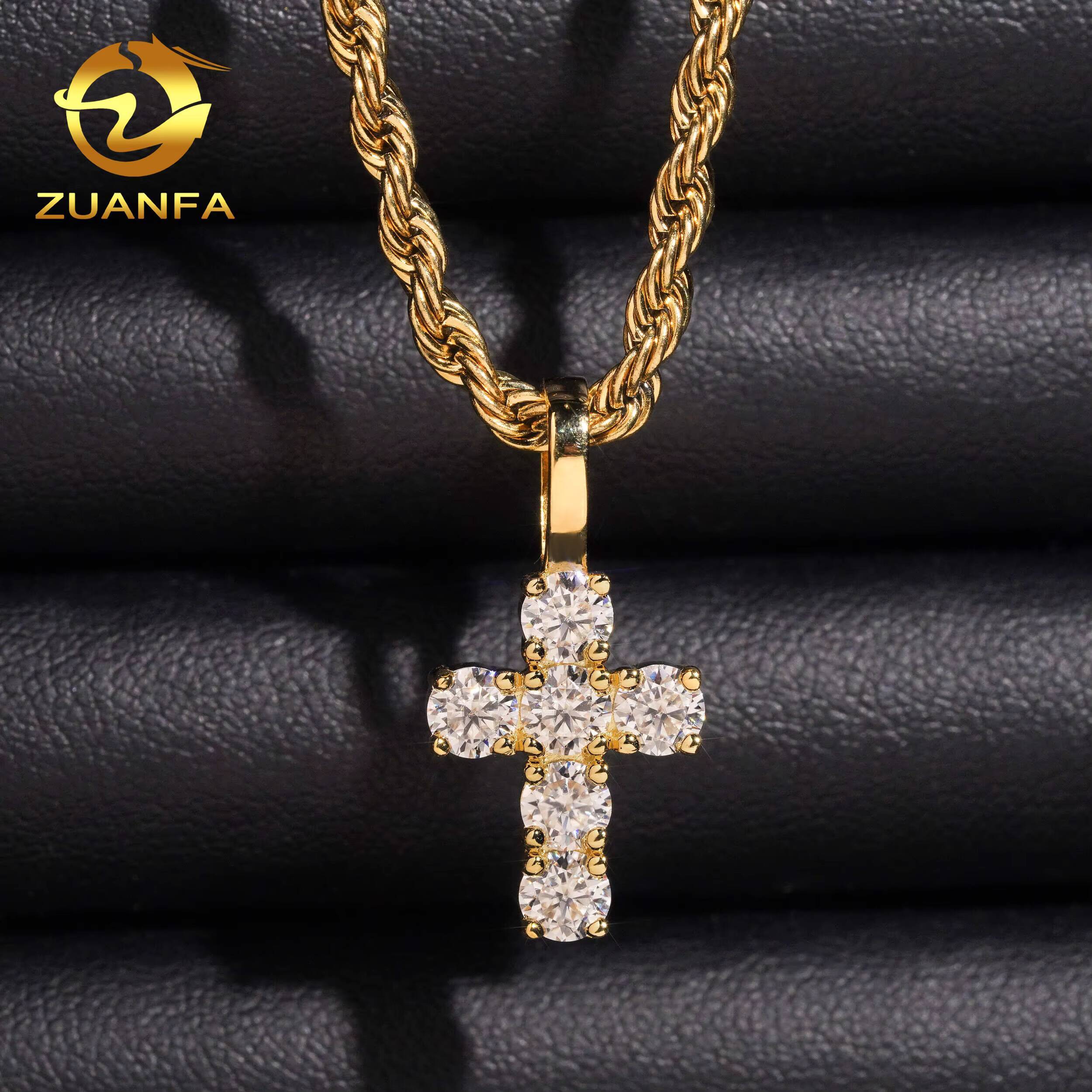 Gold Plated 925 Sterling Silver Hip Hop Iced Out Pass Diamond Test Gra Certificate Moissanite Cross Pendant