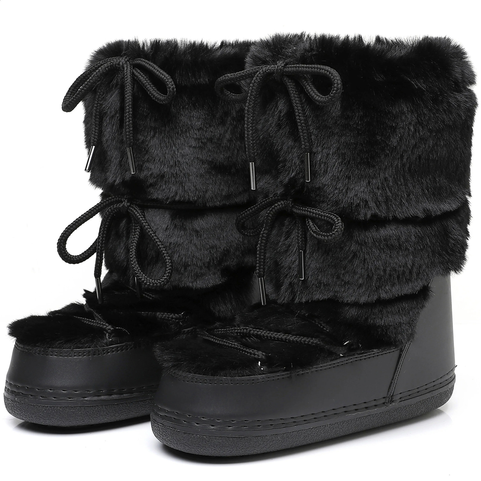Fluffy Fur Boots 2025 Winter Fashion Sexy Faux Fox Fur Snow Boots Ladies Furry Warm Cotton Boots Female Outdoor Ski Boots 250911