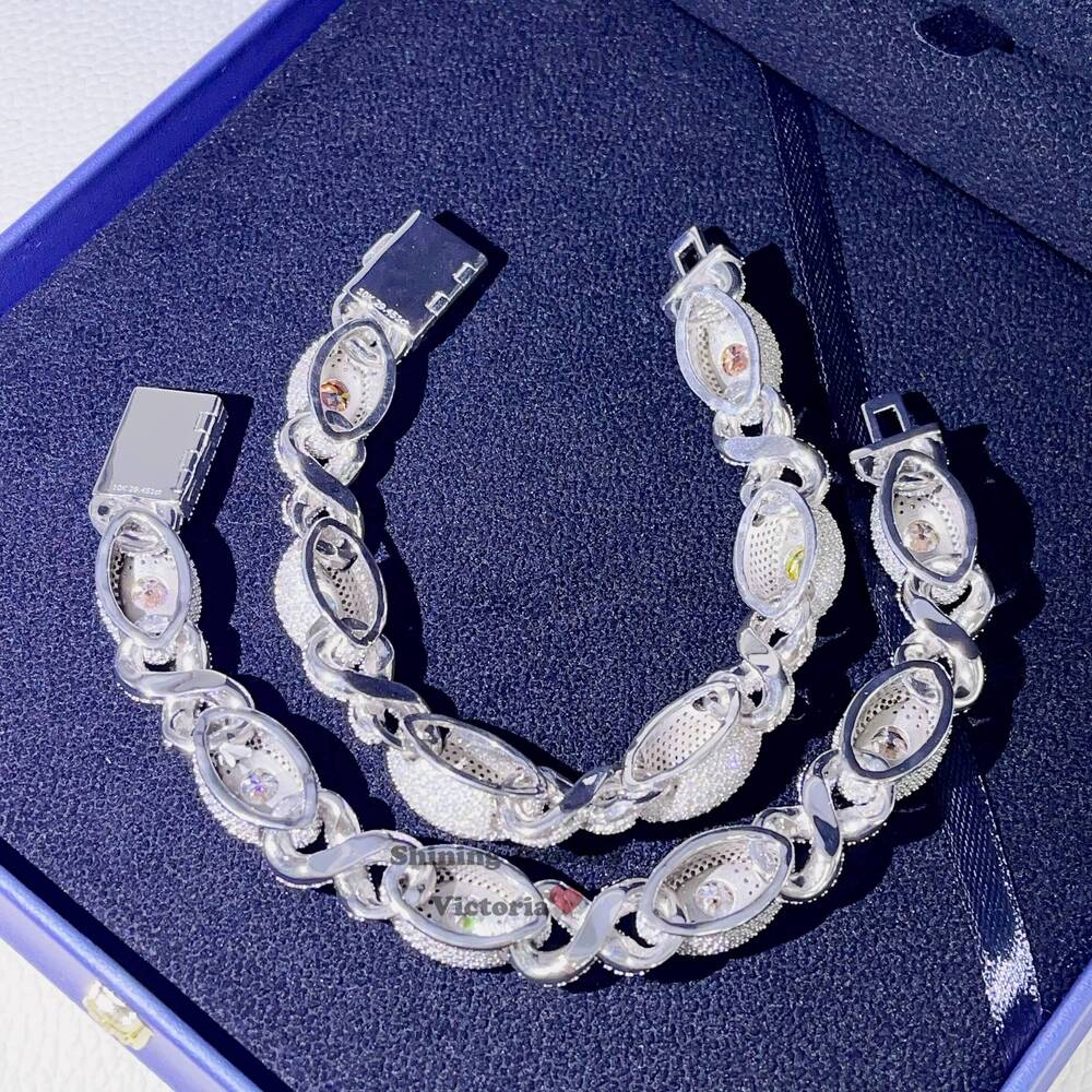 Hip Hop Jewelry Men Fashion 14K White Gold Plating Sterling Silver 925 Iced Out VVS Moissanite Diamond Evil Eye Cuban Bracelet 1