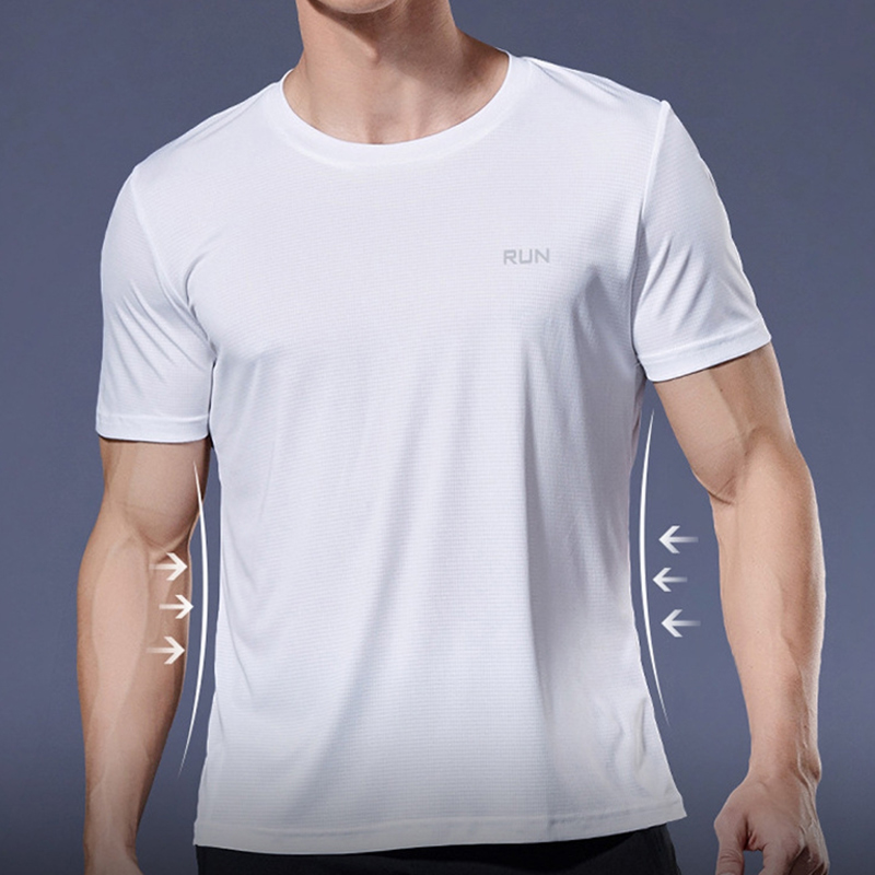 Men's Quick-Dry T-Shirt - Lightweight Small Checkered Pattern, Crew Neck, Short Sleeve, Outdoor Marathon Running Training