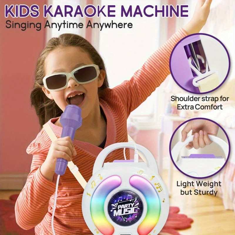 Karaoke Machine with 2 Microphones Kid Portable Karaoke Music Toy with Light Recording Voice Change Function for Girls Boys Gift C250912