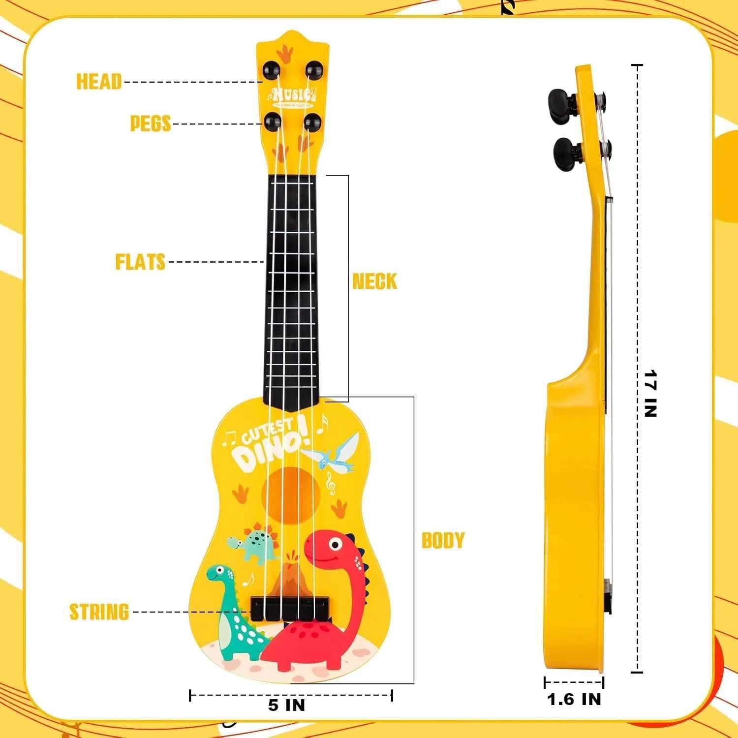 17 Inch Mini Kids Classical Guitar 4String Ukulele Dinosaur Design Christmas Birthday Gift Musical Toy for Beginners Party C250912
