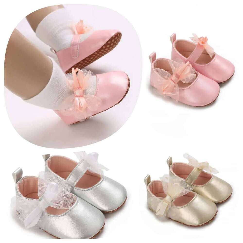 "Baby Girl First Shoes 0-18M - Bow Detail Mary Janes | Princess Soft Walkers"